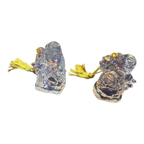 Gorham Other - 2 Gorham Lead Crystal Santa Ornaments 1 With Teddy Bear 3"